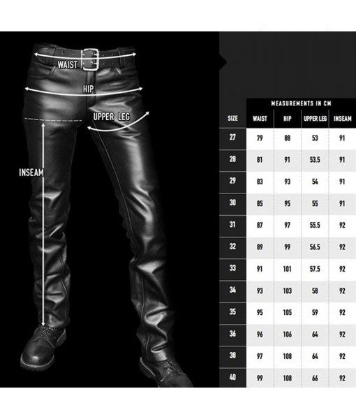 Men’s Real Leather Pants Double Zips Bikers Pants With White / Red / Blue Pipping