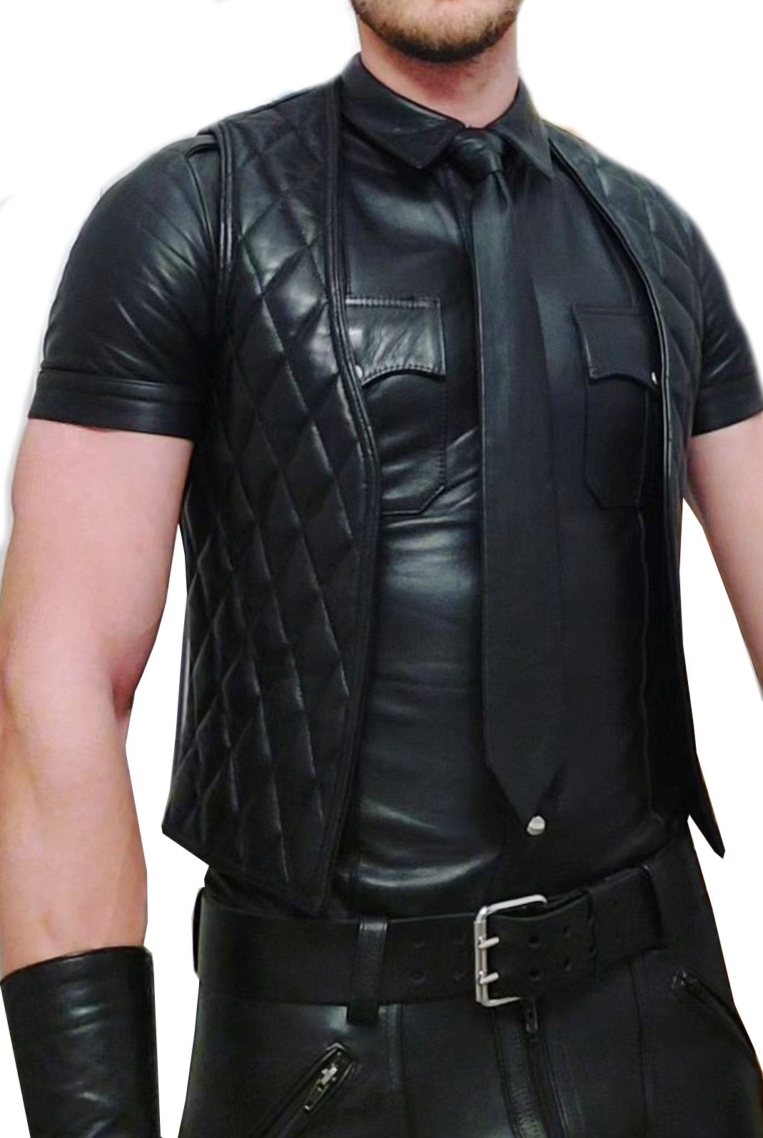 Men’s Real Leather Bartender Vest Quilted Front & Back Slim Fit Vest