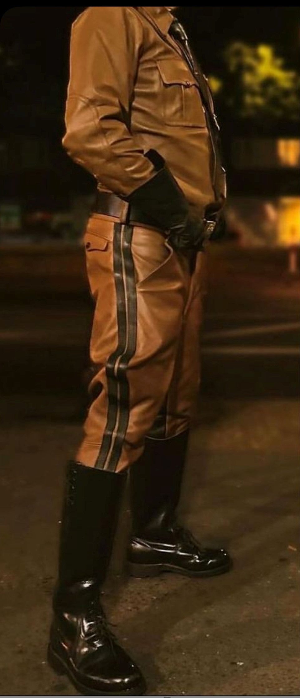 Men's Real Leather Breeches /Jodhpur Pants & Long Sleeves Police Shirt