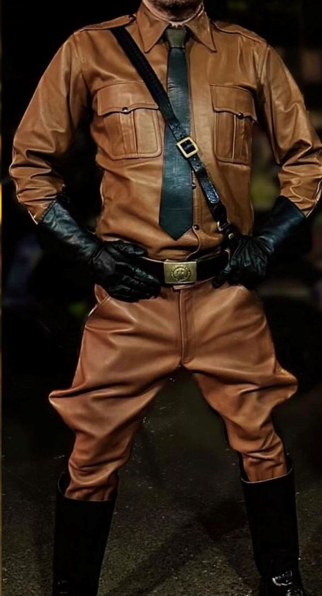 Men's Real Leather Breeches /Jodhpur Pants & Long Sleeves Police Shirt