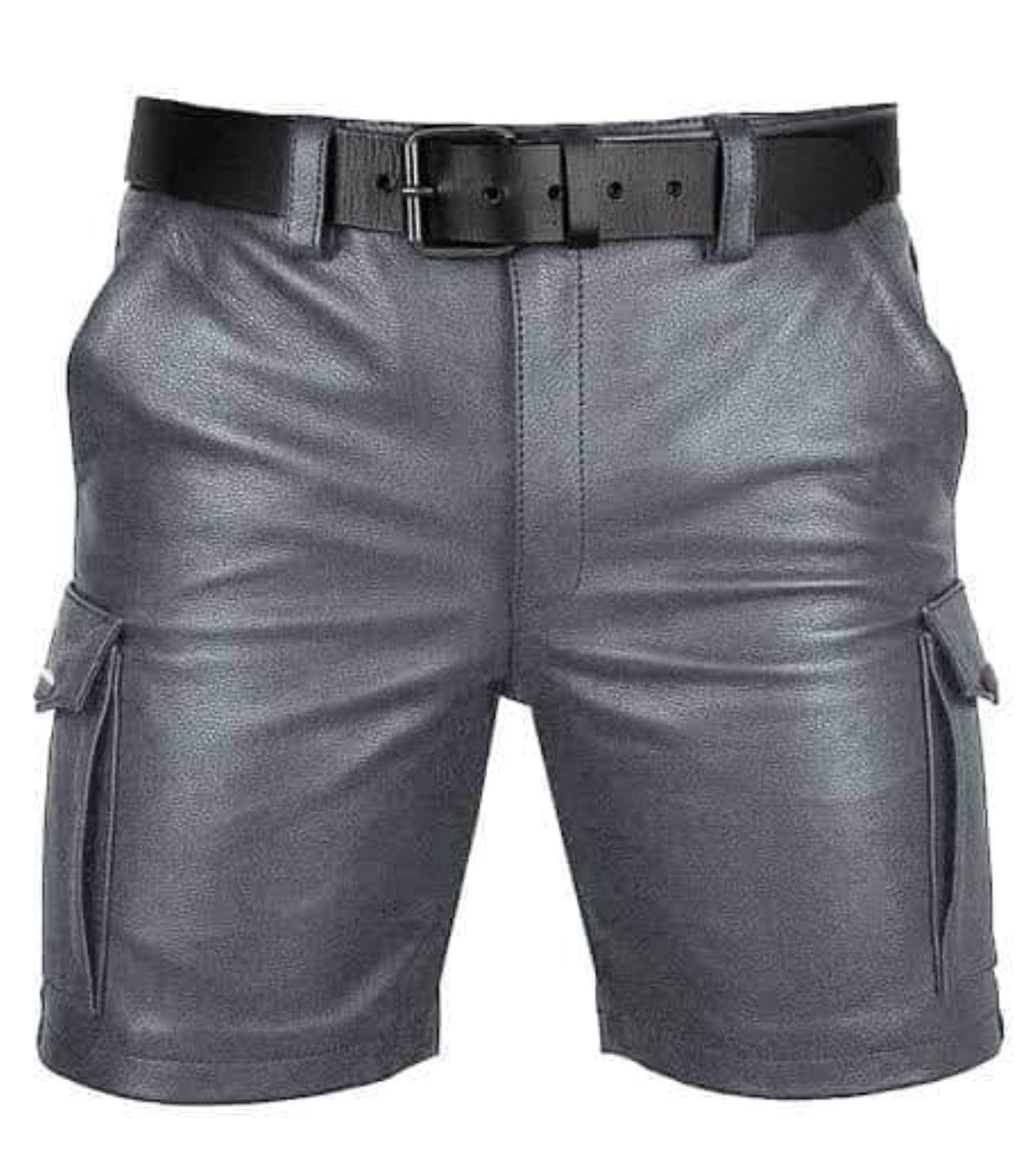 MEN'S COWHIDE LEATHER CARGO SHORTS IN 3 COLORS WITH FREE BELT