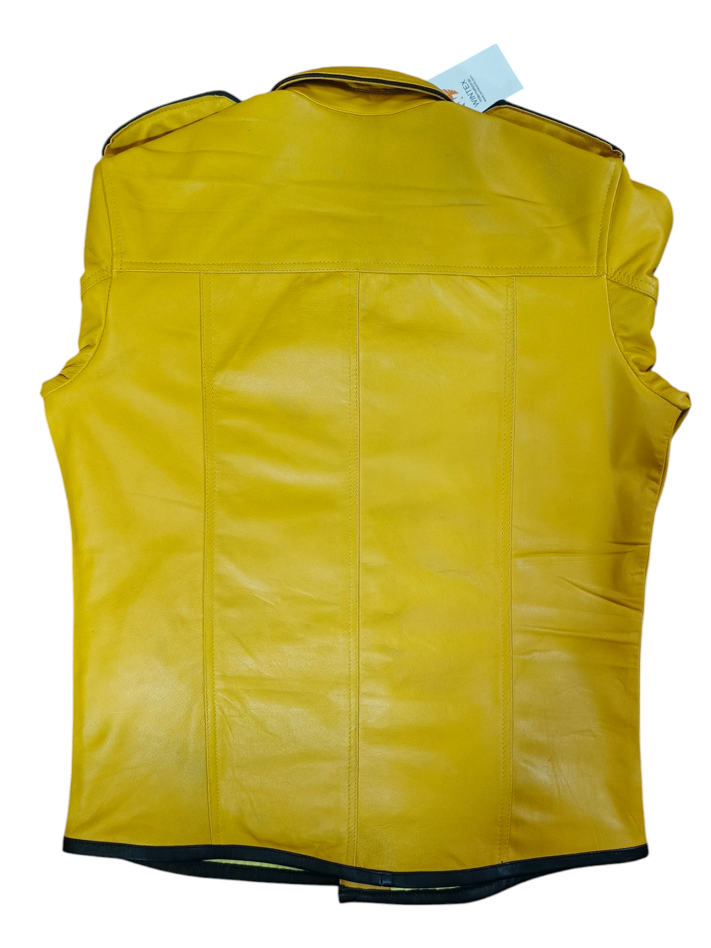Men’s Real Lamb Leather Yellow Police Uniform Long Sleeves Shirt with Black Piping