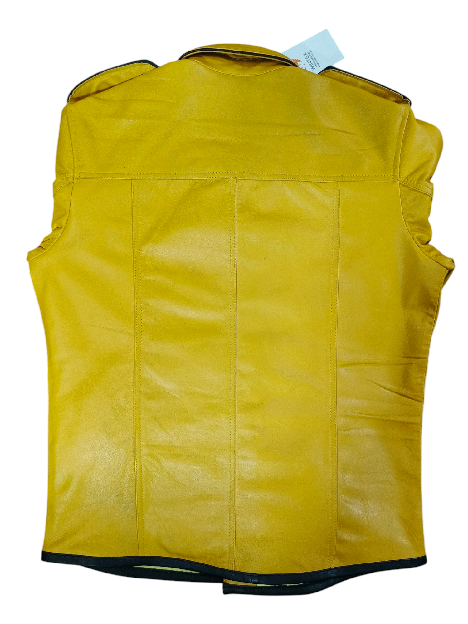 Men’s Real Lamb Leather Yellow Police Uniform Long Sleeves Shirt with Black Piping