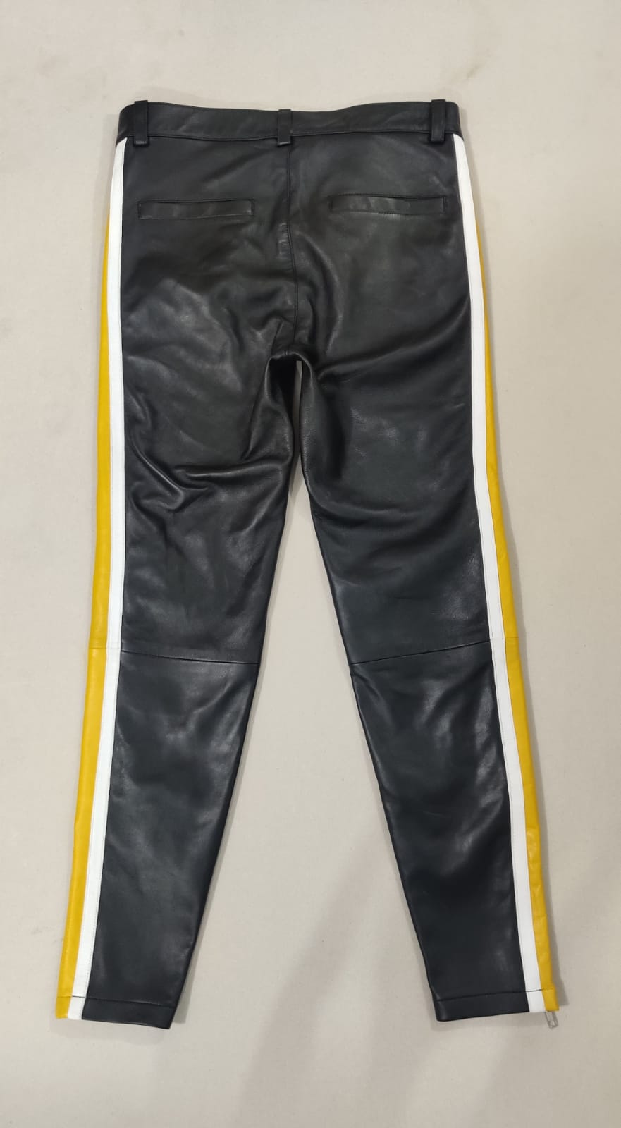 Men's Real Lamb Leather Bikers Pants With Contrast Color Panels / Bikers Trousers