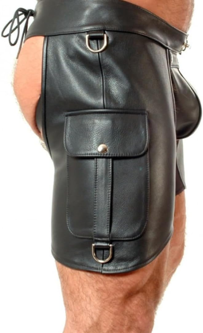 Men's Real Leather Chaps Shorts/Club wear Chaps Shorts Detachable Jockstrap