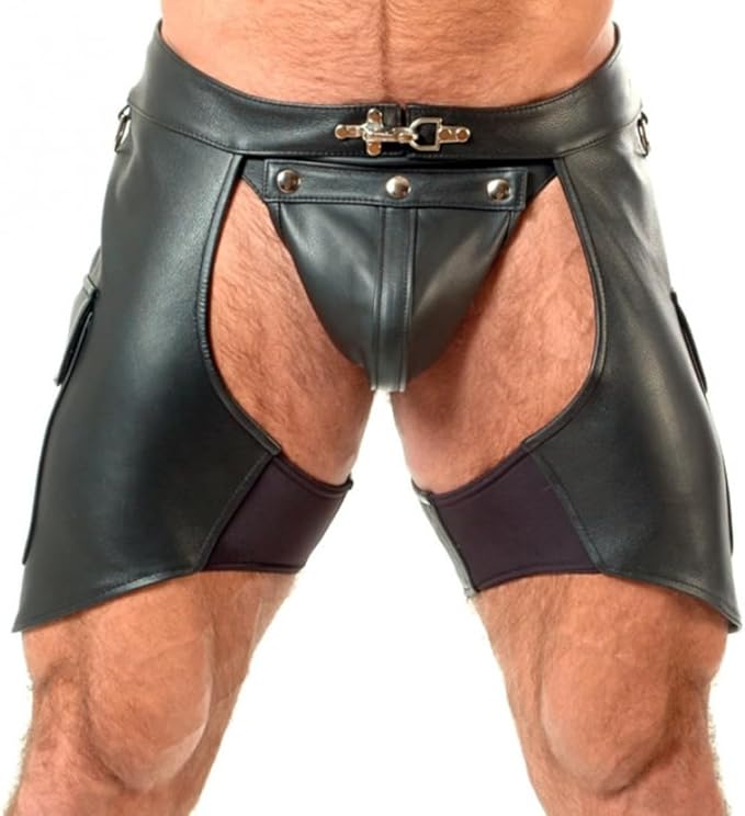 Men's Real Leather Chaps Shorts/Club wear Chaps Shorts Detachable Jockstrap