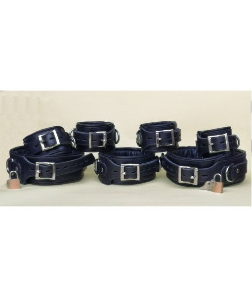 Real Leather 7 Pieces Heavy Duty Padded – Bondage Restraint Set + Free 7 Padlocks