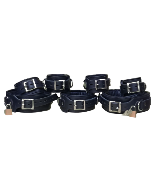 Real Leather 7 Pieces Heavy Duty Padded – Bondage Restraint Set + Free 7 Padlocks