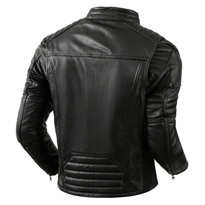 Men's Real Leather Bikers Jacket Quilted Panels Cafe Racer Jacket Bikers Jacket