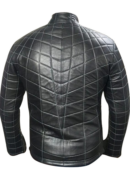 MEN'S REAL LAMB LEATHER JACKET SPIDER WEB QUILTED BIKERS JACKET
