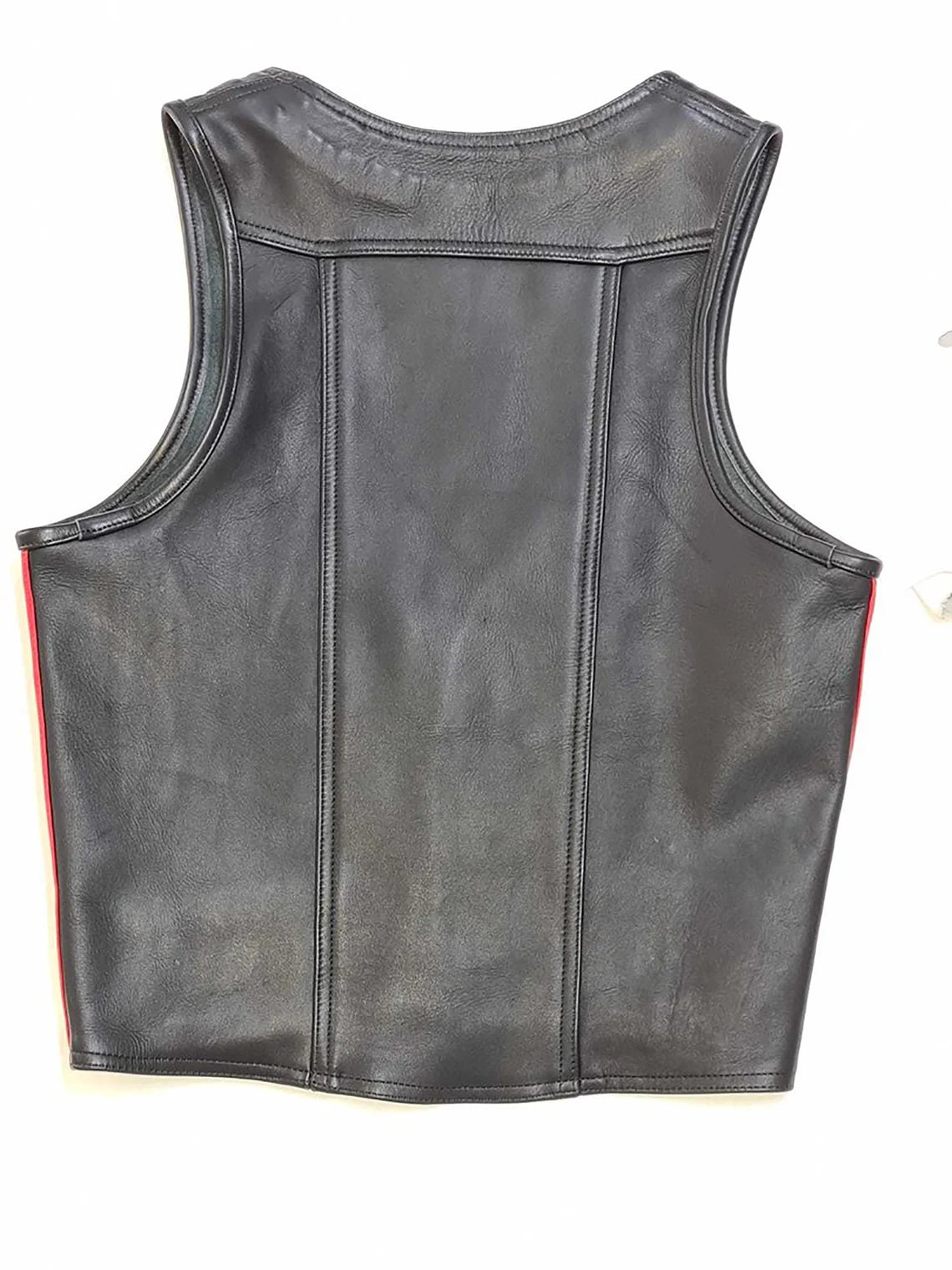 Men's Real Leather Bartender Vest Front Open Vest With Colored Side Stripes