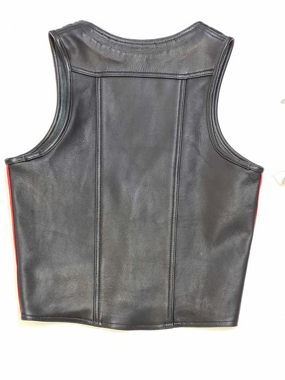 Men's Real Leather Bartender Vest Front Open Vest With Colored Side Stripes