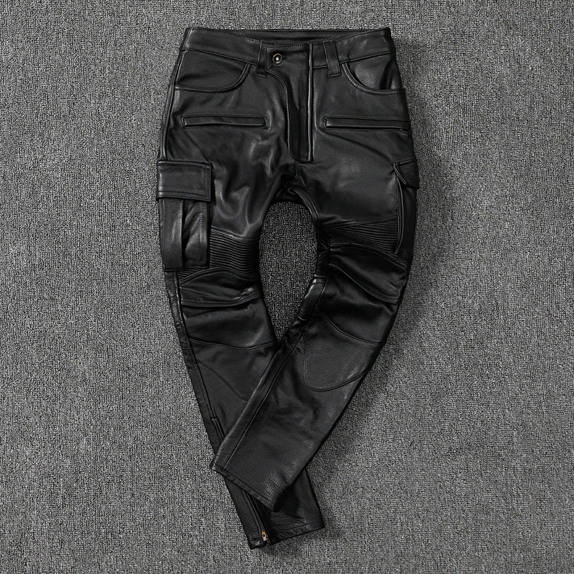 Men's Real Cowhide Leather Cargo Pants Bikers Pants