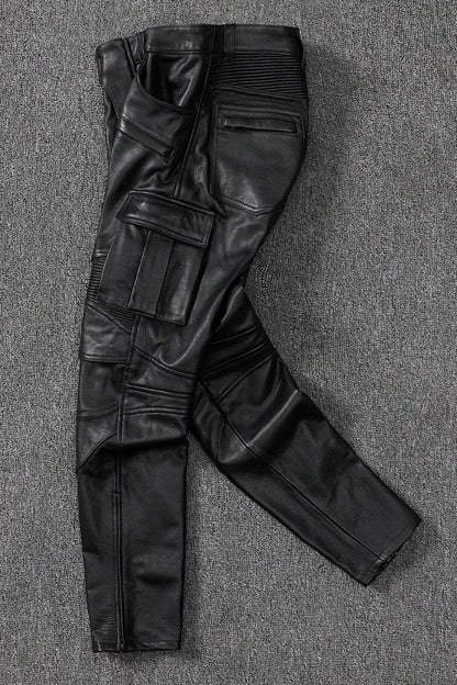 Men's Real Cowhide Leather Cargo Pants Bikers Pants