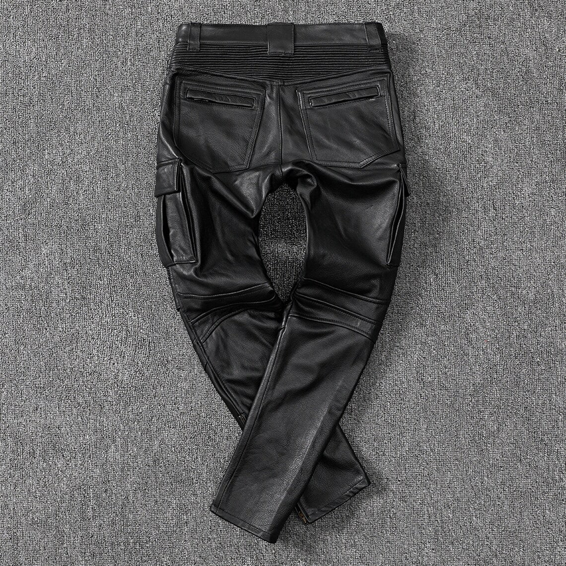Men's Real Cowhide Leather Cargo Pants Bikers Pants