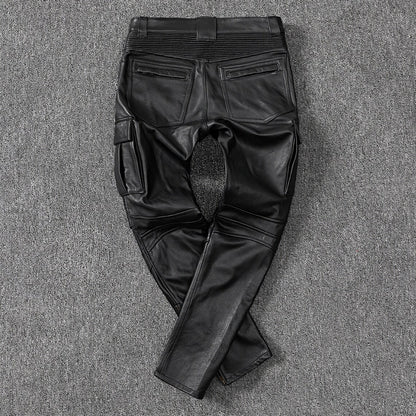 Men's Real Cowhide Leather Cargo Pants Bikers Pants