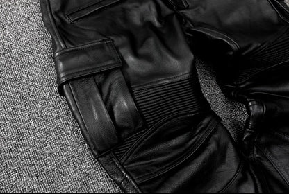 Men's Real Cowhide Leather Cargo Pants Bikers Pants