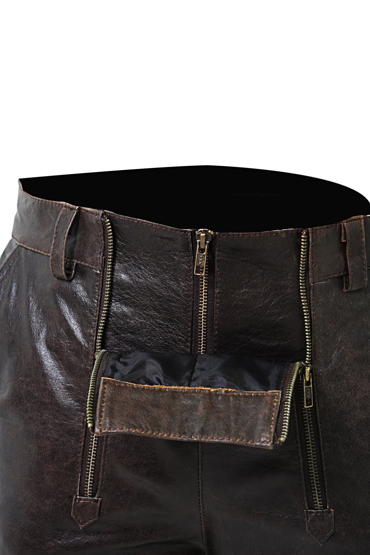 MEN'S REAL VINTAGE COWHIDE LEATHER CARPENTER SHORTS / CARGO POCKETS LEATHER SHORTS