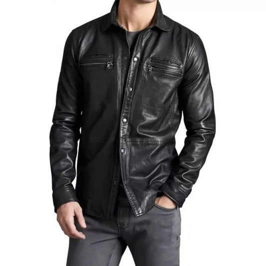 Men's Real Lamb Leather Shirt Soft Leather Shirt