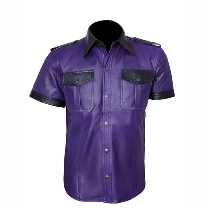 Men's Real Leather Police Shirt Soft Lamb Leather Gay Leather Shirt