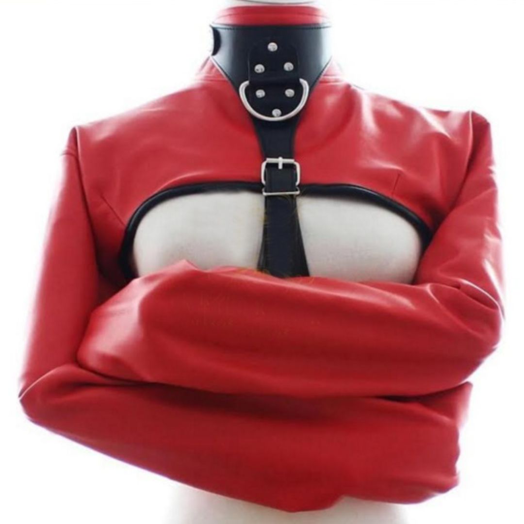 Women Real Leather Bolero StraitJacket Women StraightJacket In Red Leather: