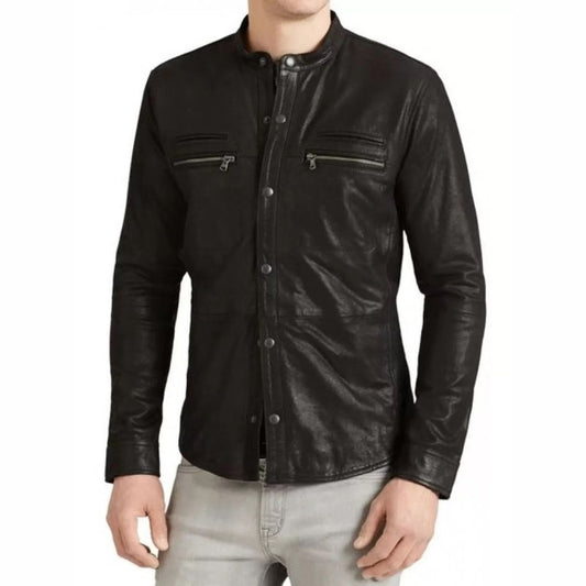 Men's Real Lamb Leather Full Sleeves Shirt Soft Leather Shirt