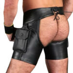 Men’s Real Cowhide Leather Chaps Shorts Cargo Pockets Chaps + FREE WRIST BANDS