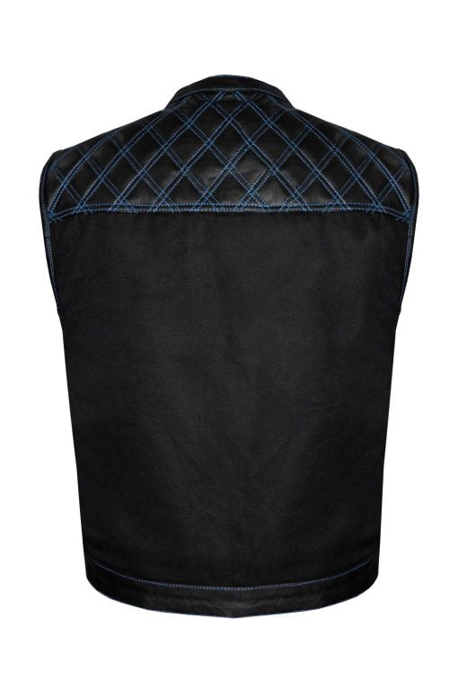 MEN'S REAL COW LEATHER BLACK MOTORCYCLE VEST IN 4 DIFFERENT COLORS STITCHING COMBINATION BIKER VEST WAISTCOAT