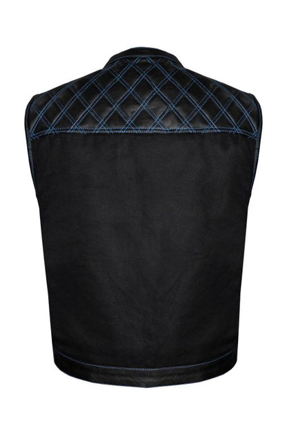 MEN'S REAL COW LEATHER BLACK MOTORCYCLE VEST IN 4 DIFFERENT COLORS STITCHING COMBINATION  BIKER VEST WAISTCOAT