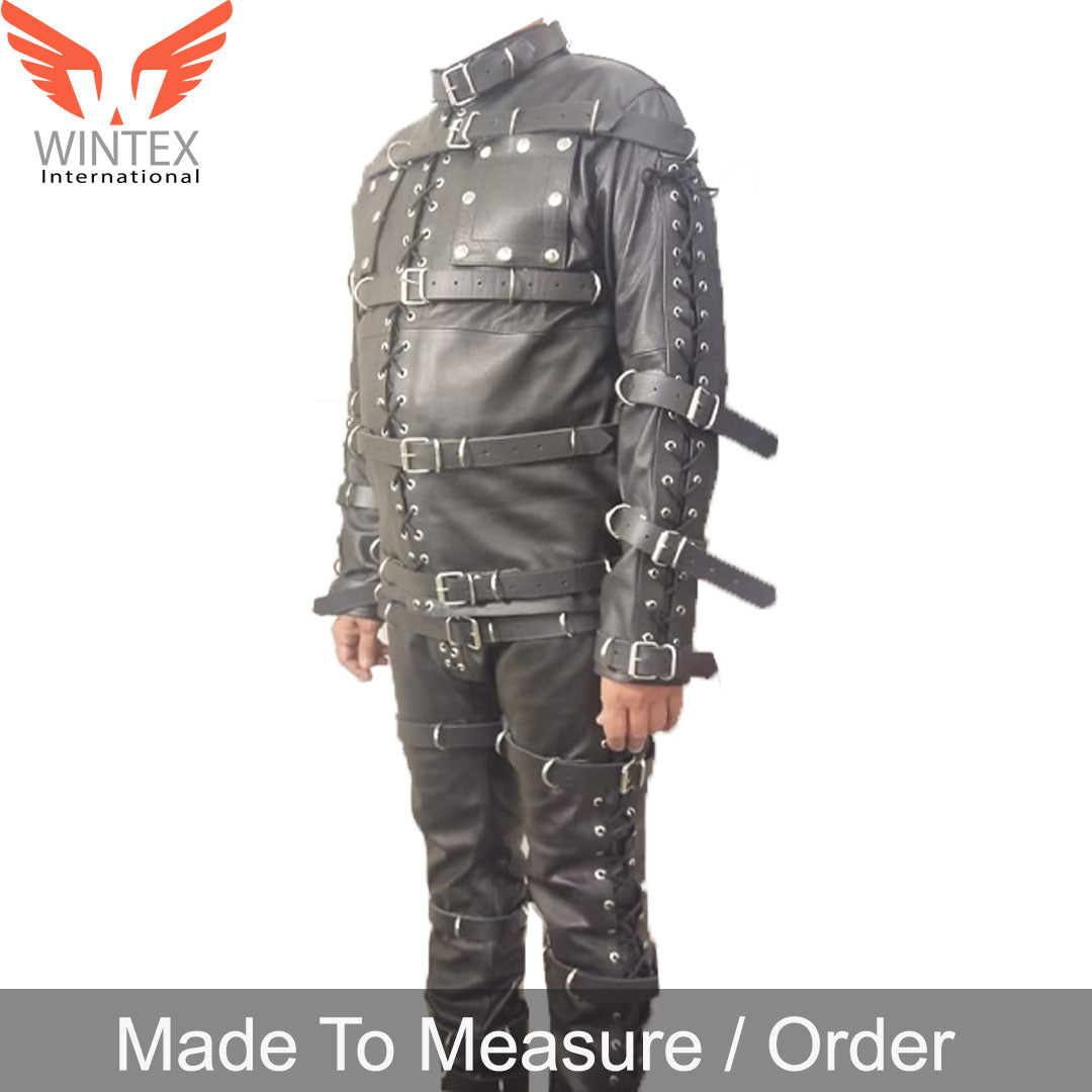 Men’s Bondage Suit Black LEATHER Heavy Duty Restriction Catsuit LARP