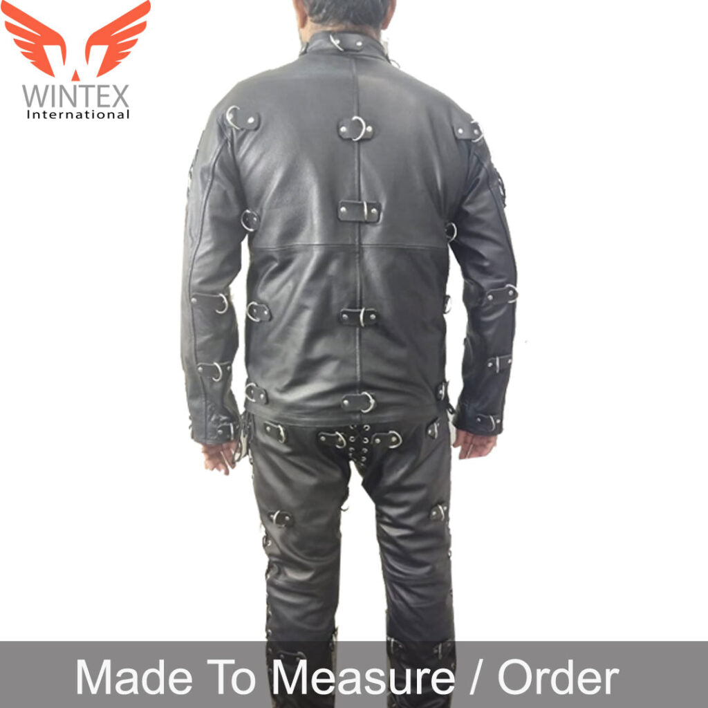 Men’s Bondage Suit Black LEATHER Heavy Duty Restriction Catsuit LARP