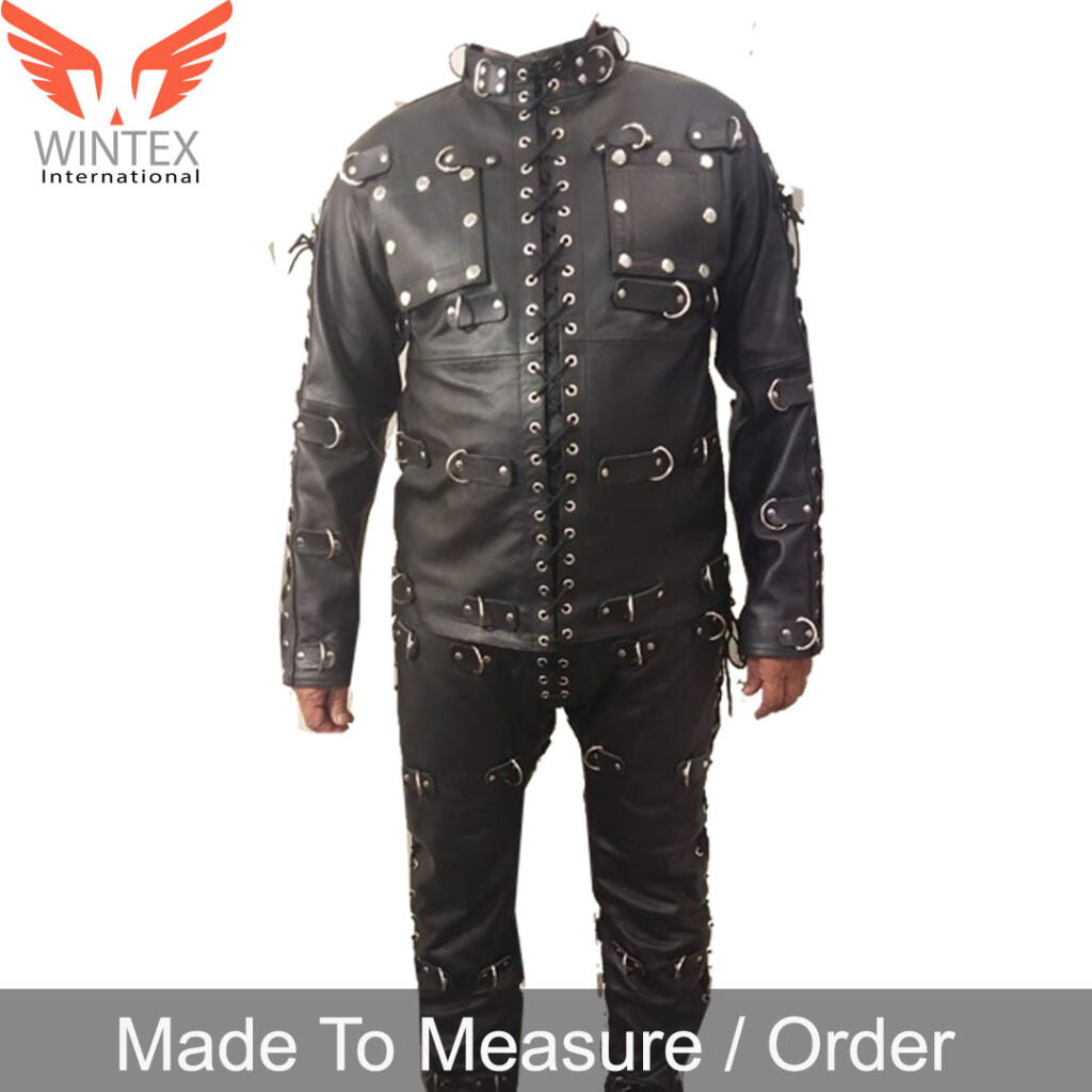 Men’s Bondage Suit Black LEATHER Heavy Duty Restriction Catsuit LARP