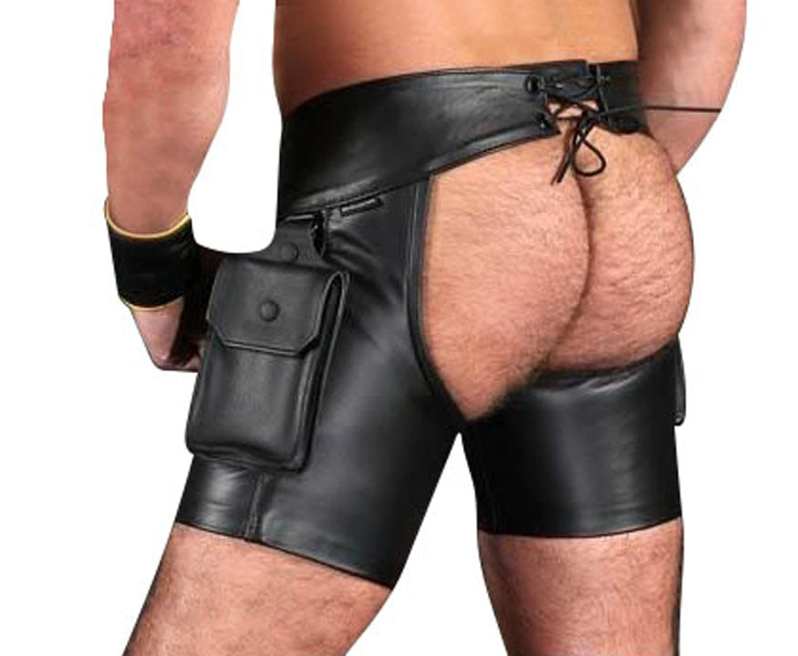 Men's Real Cowhide Leather Chaps Shorts/Chaps/Clubwear Shorts/Bikers Chaps Detachable Codpiece
