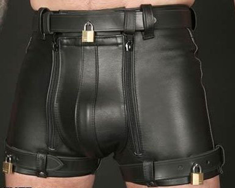 Men’s Real Leather Chastity Shorts With Free Padlocks