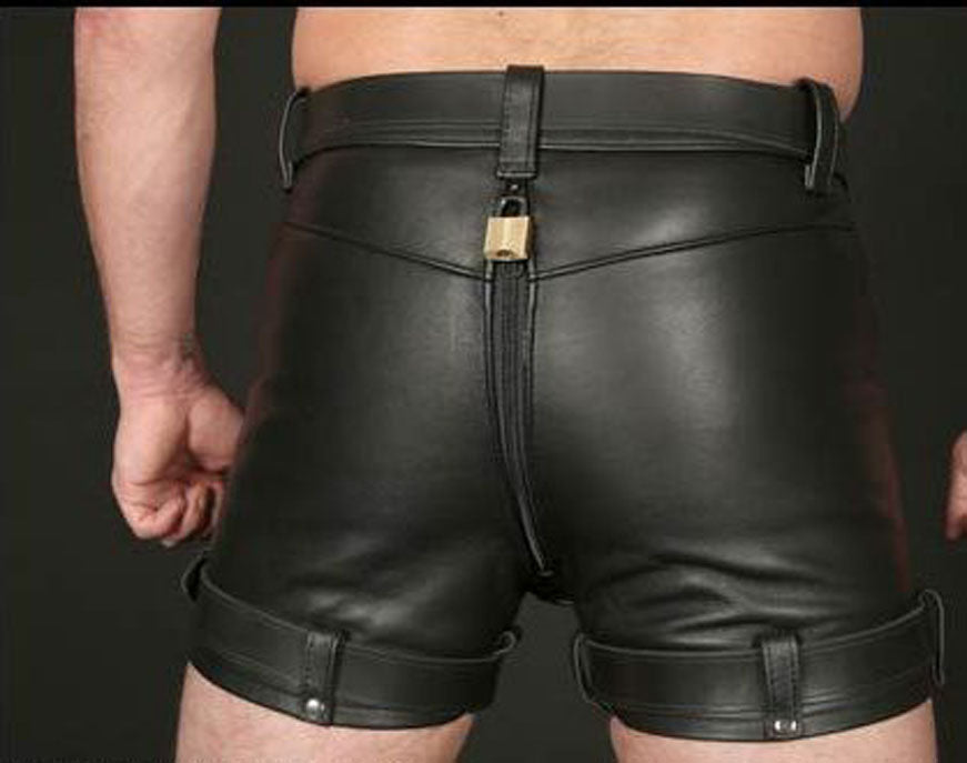 Men’s Real Leather Chastity Shorts With Free Padlocks