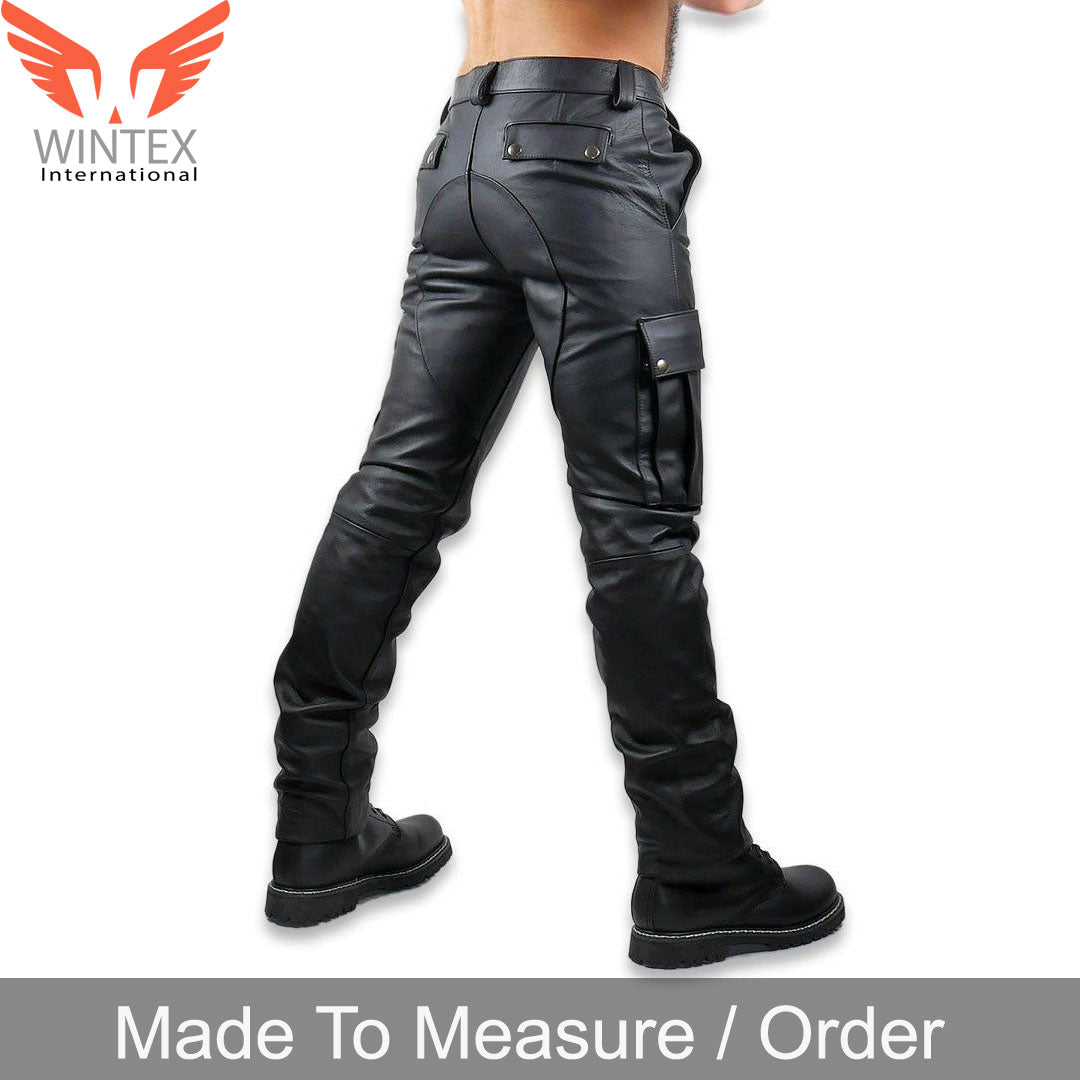 Men’s Genuine Cowhide Leather Bikers Pants With Cargo Pockets Leather Cargo Pants