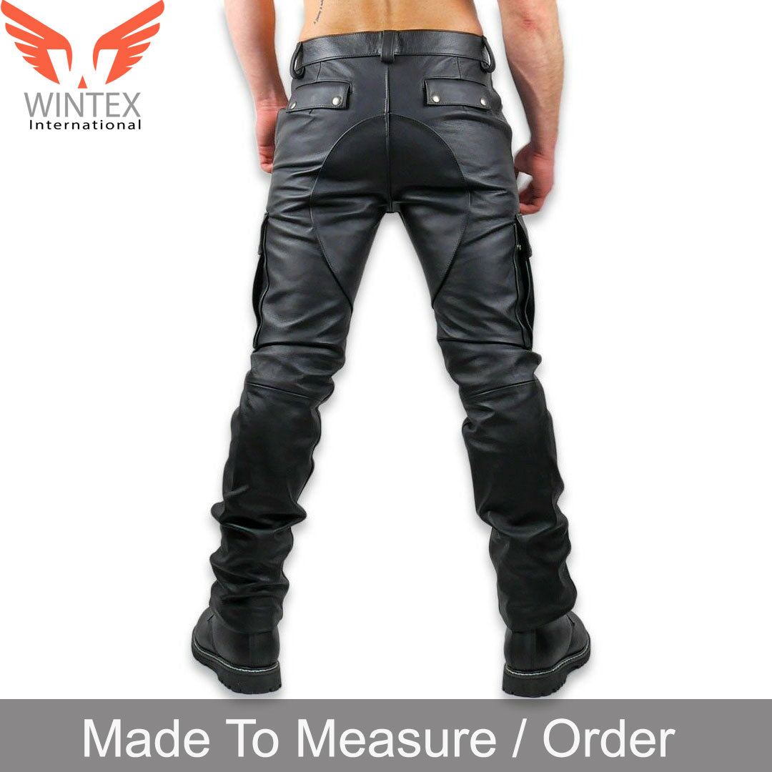 Men’s Genuine Cowhide Leather Bikers Pants With Cargo Pockets Leather Cargo Pants