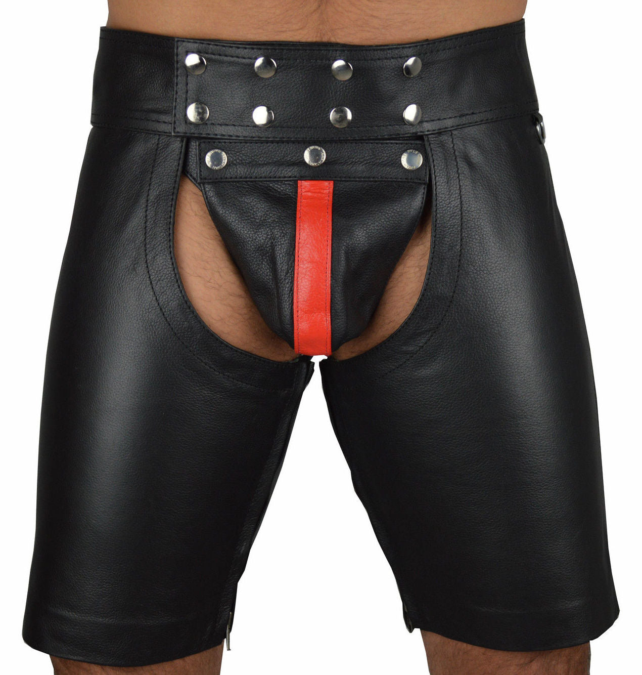 Men's Real Cowhide Leather Chaps Shorts Chaps Detachable Codpiece