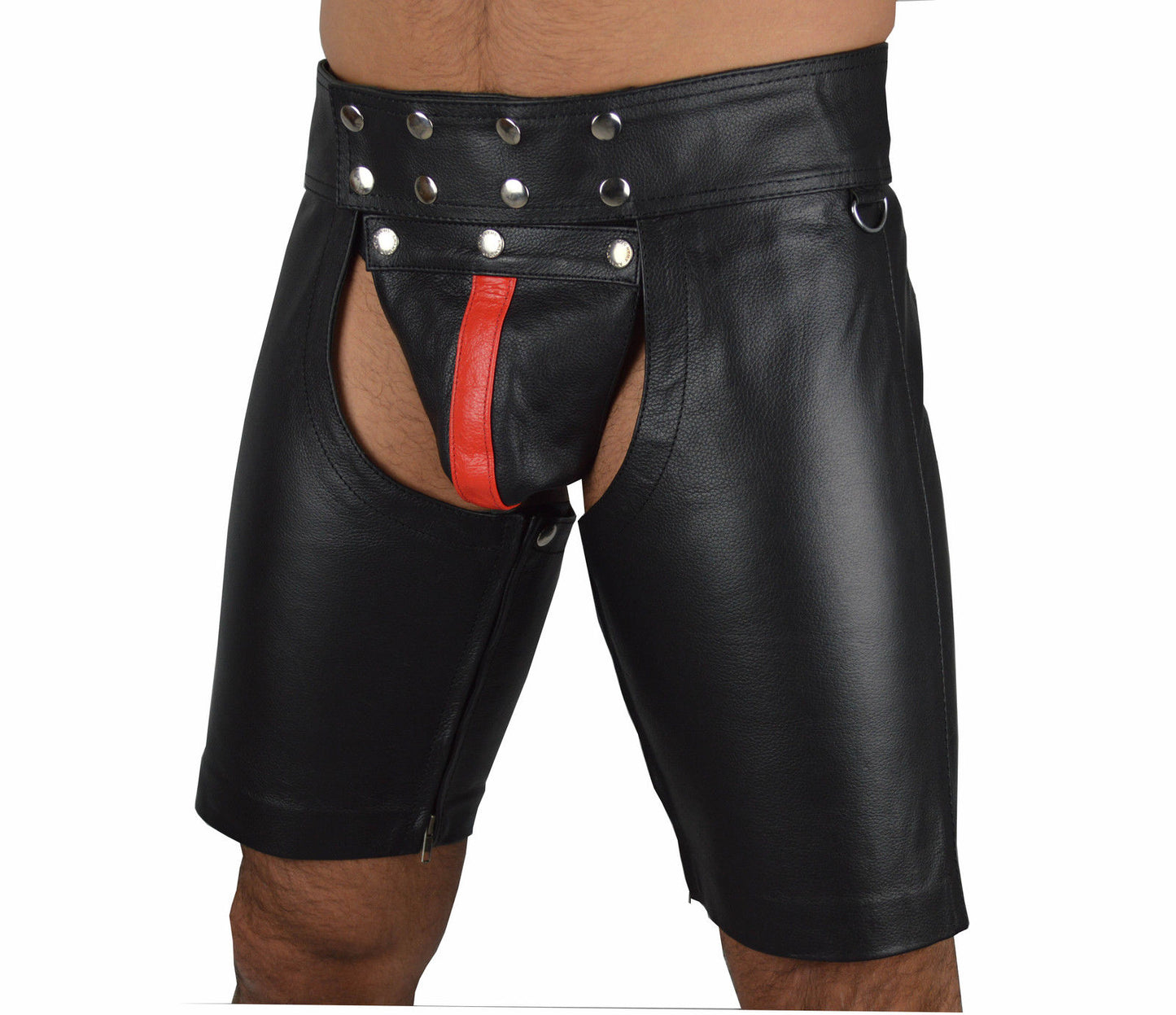 Men's Real Cowhide Leather Chaps Shorts Chaps Detachable Codpiece