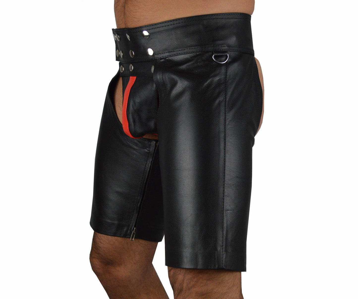 Men's Real Cowhide Leather Chaps Shorts Chaps Detachable Codpiece