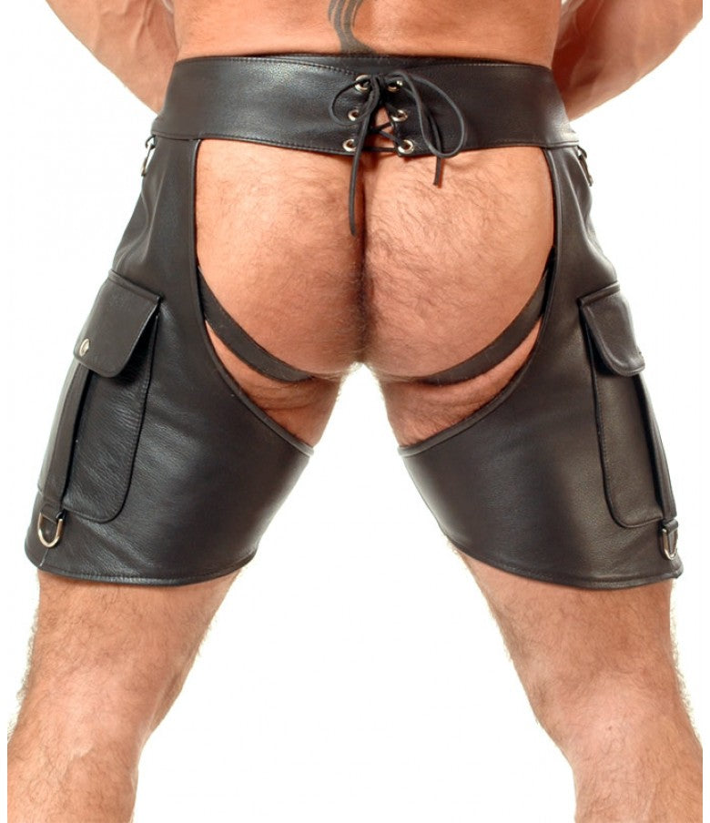 Men's Real Leather Chaps Shorts/Club wear Chaps Shorts Detachable Jockstrap