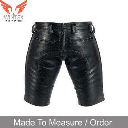 Real Cowhide Soft Leather Mens Black Shorts Club Wear Leather Shorts With Or Without Back Zip
