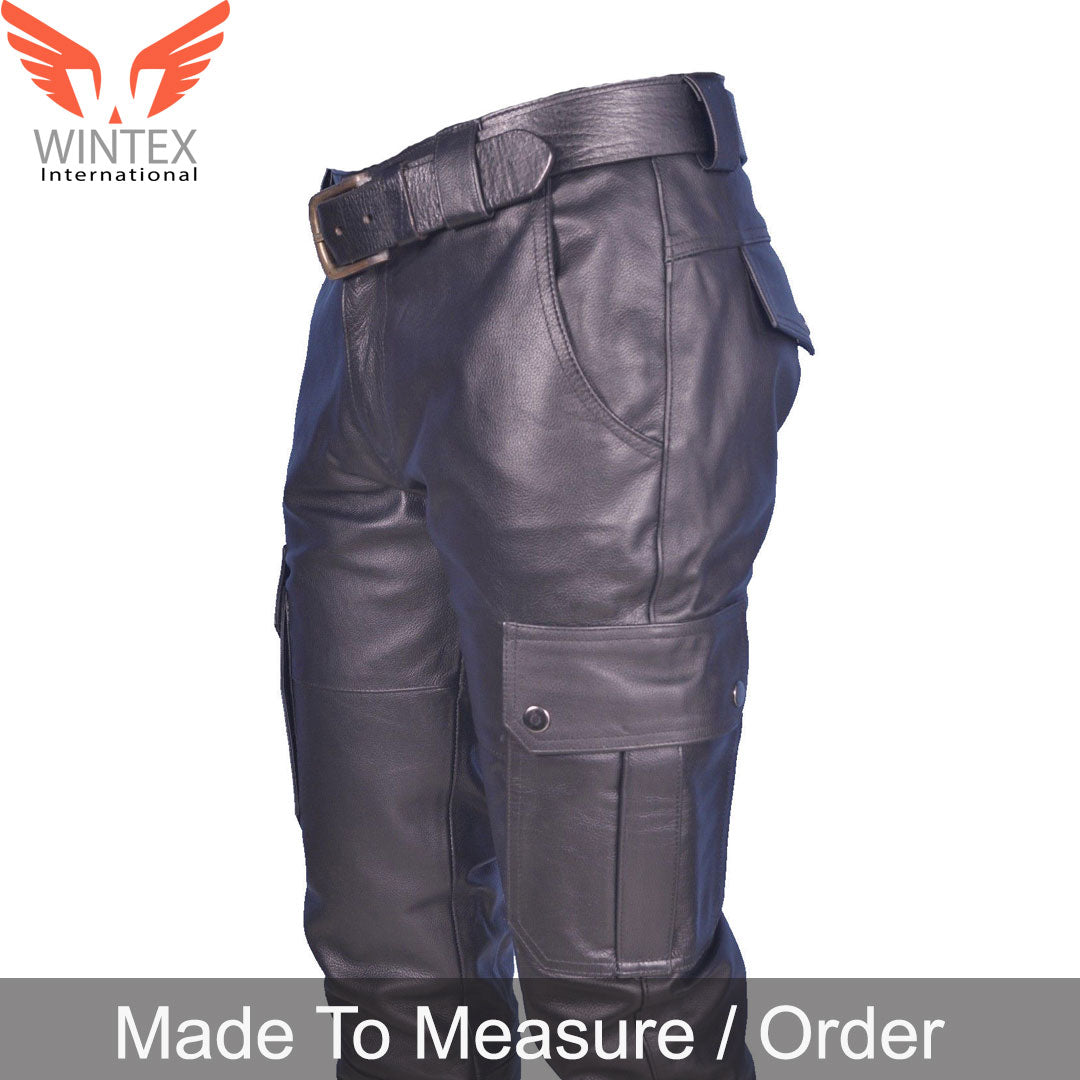 Men’s Real Cowhide Leather Cargo Pants Bikers Pants With Cargo Pockets