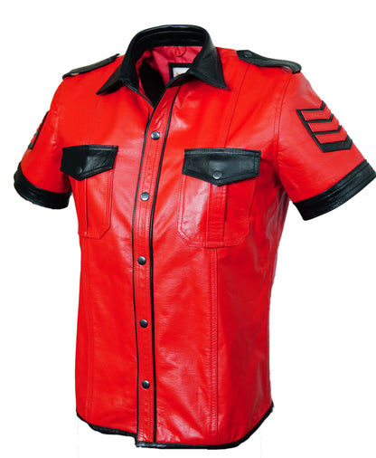 Men's Real Lamb Leather Shirt With Quilted Panels Police / BLUF Shirt