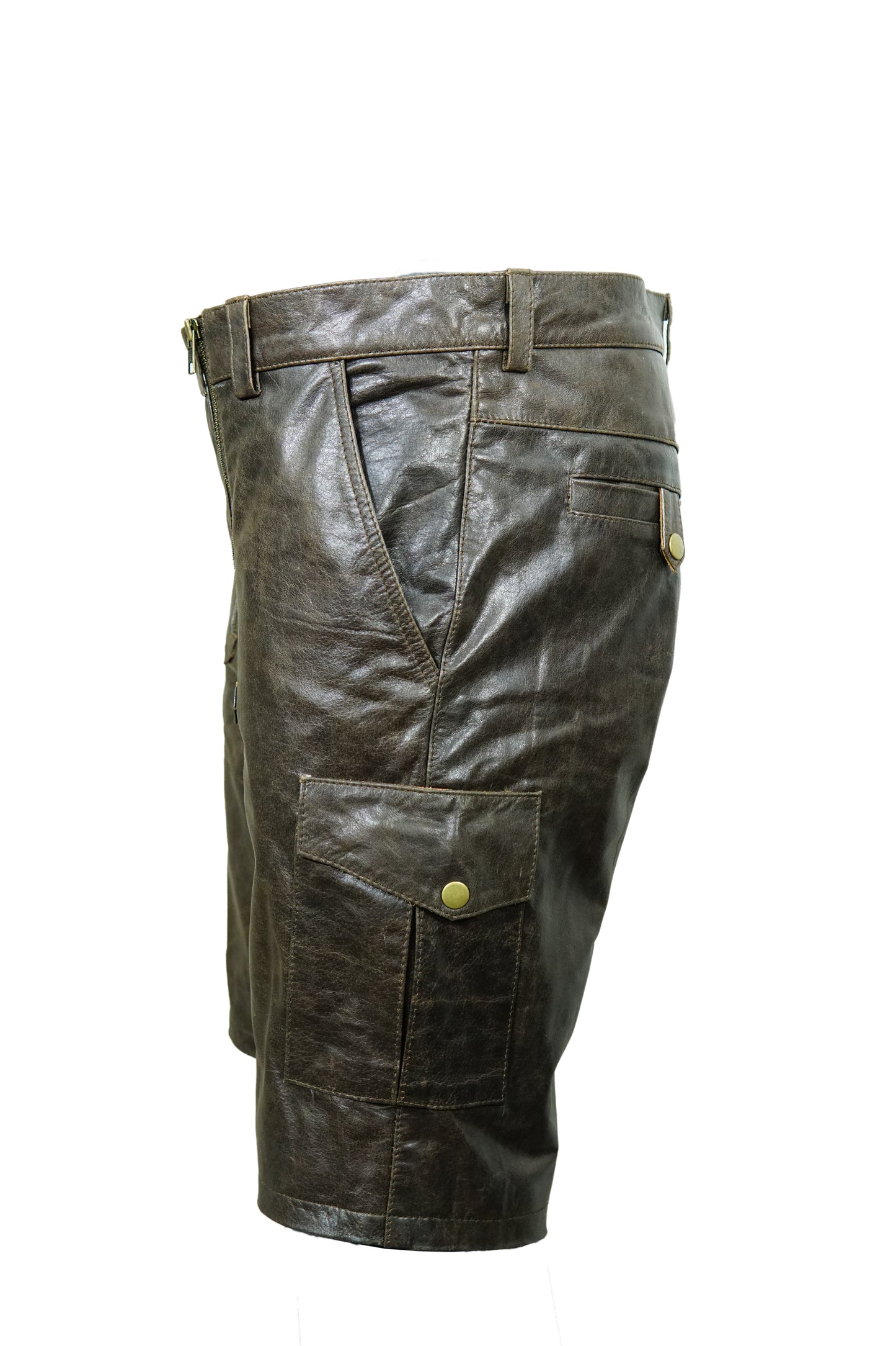 MEN'S REAL VINTAGE COWHIDE LEATHER CARPENTER SHORTS / CARGO POCKETS LEATHER SHORTS