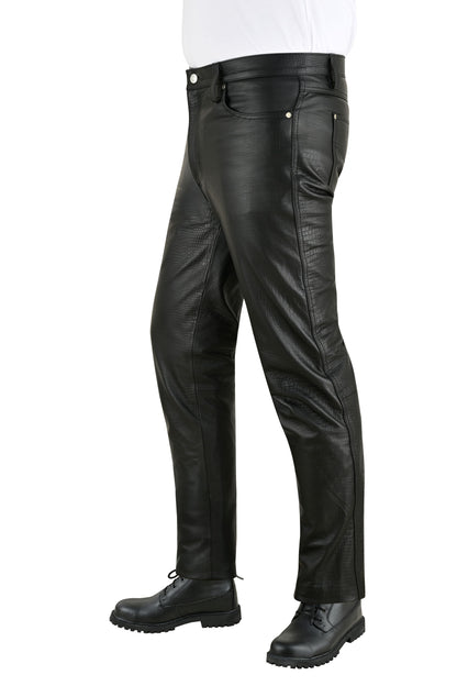 Men's Real Cowhide Crocodile Print Leather Bikers Pants 5 Pockets Pants 501 Style Leather Pants