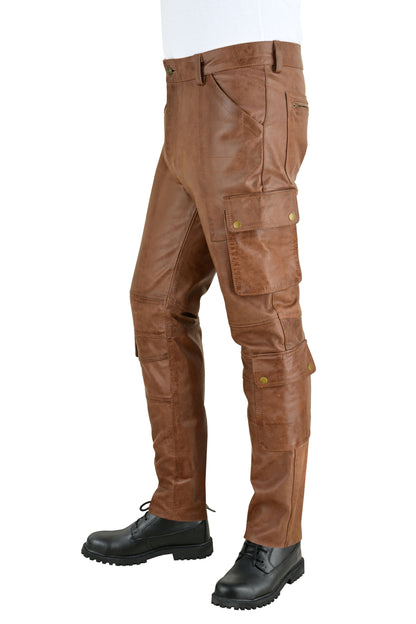 MEN'S REAL VINTAGE LEATHER CARGO  POCKETS PANTS BIKERS PANTS WITH MULTIPLE POCKETS