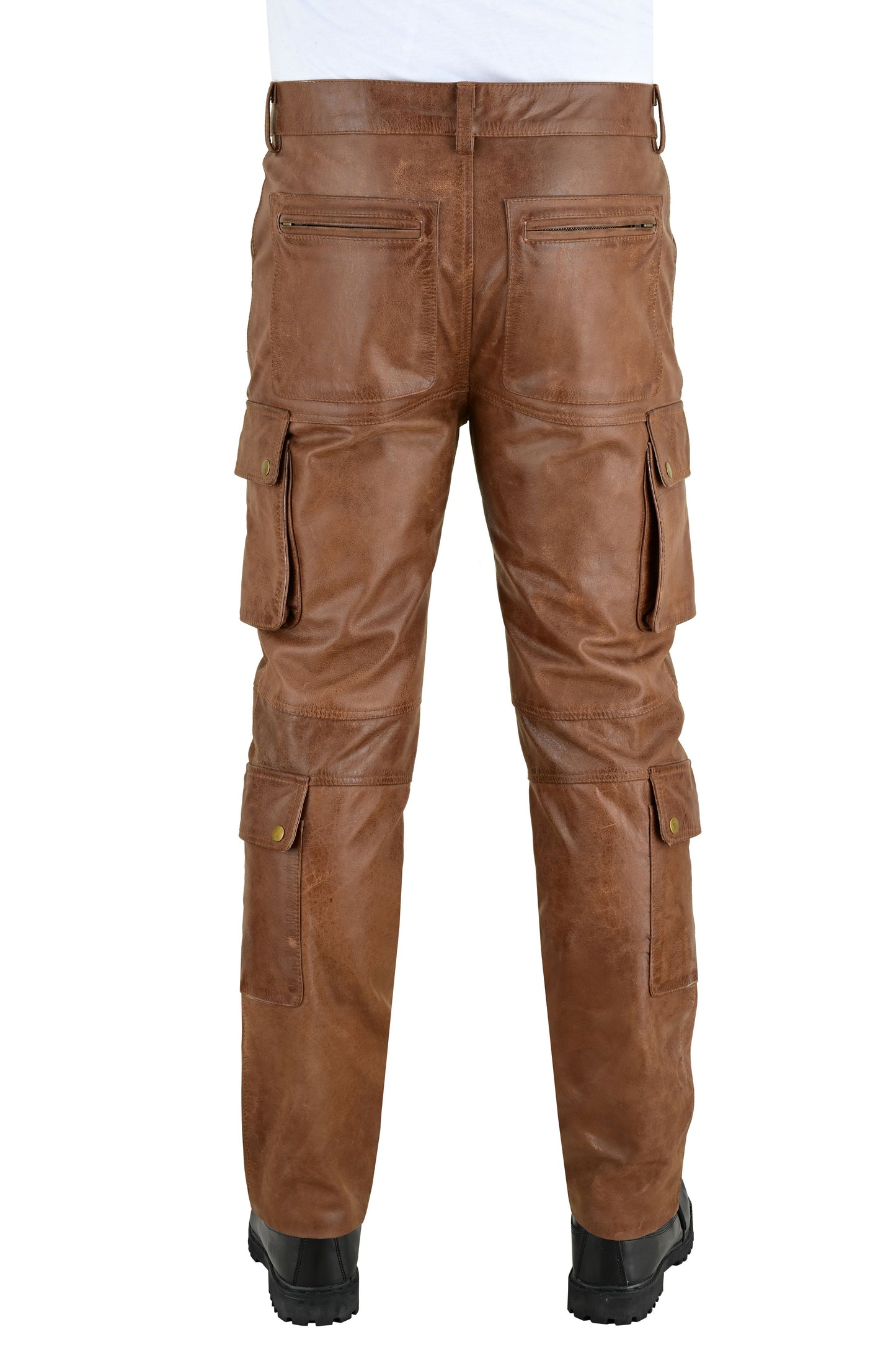 MEN'S REAL VINTAGE LEATHER CARGO  POCKETS PANTS BIKERS PANTS WITH MULTIPLE POCKETS