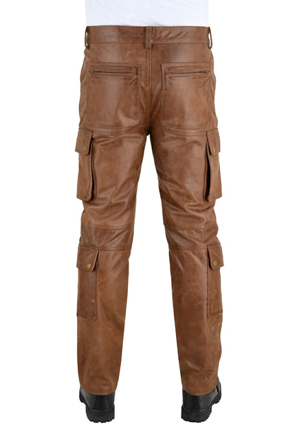 MEN'S REAL VINTAGE LEATHER CARGO  POCKETS PANTS BIKERS PANTS WITH MULTIPLE POCKETS