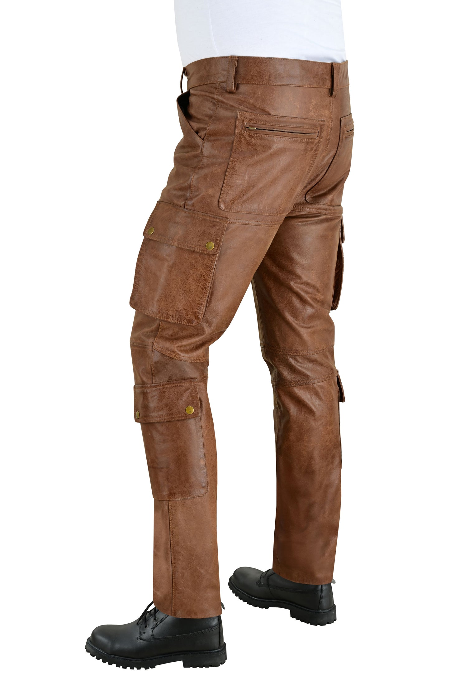 MEN'S REAL VINTAGE LEATHER CARGO  POCKETS PANTS BIKERS PANTS WITH MULTIPLE POCKETS
